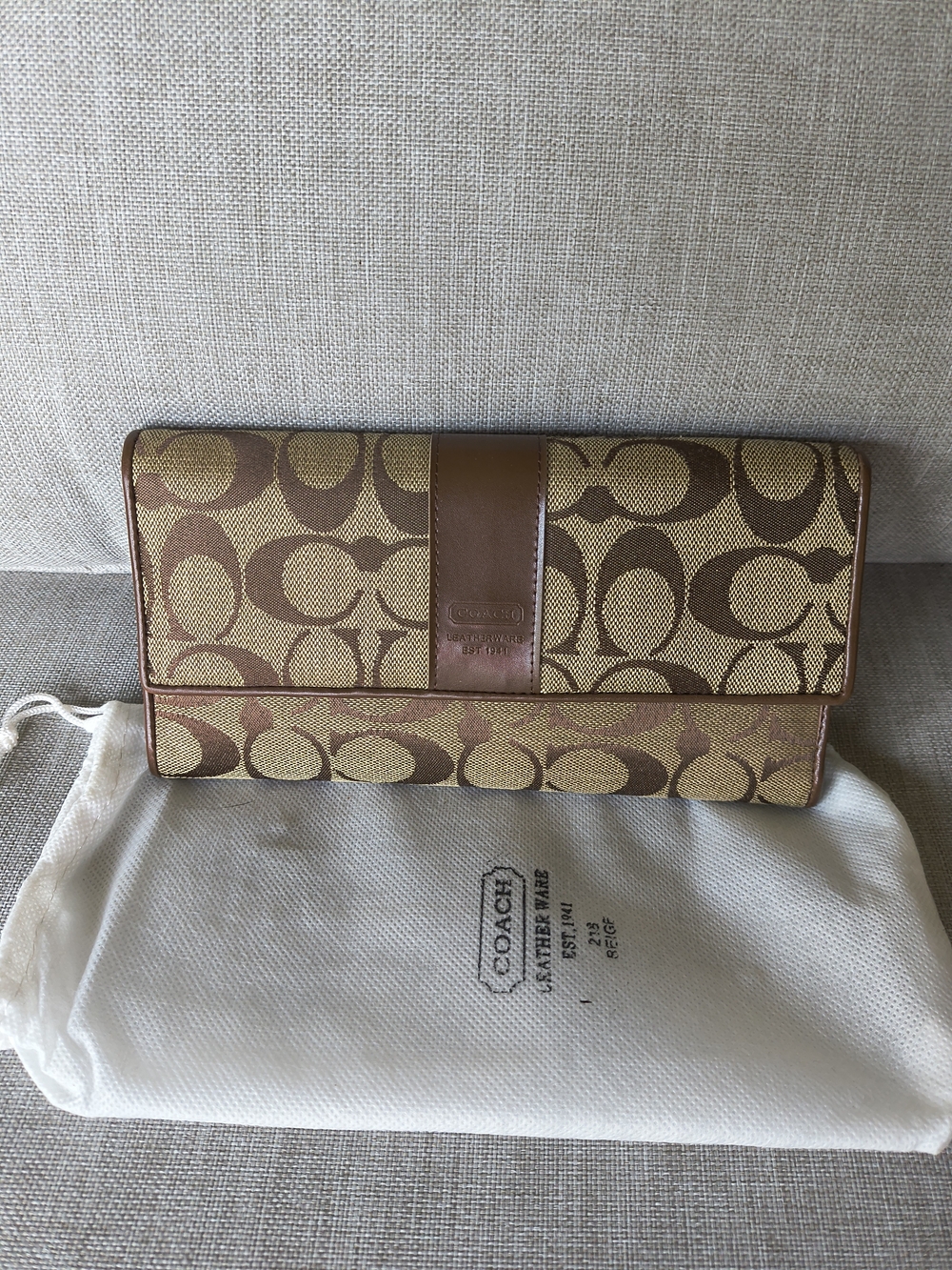 Coach Foldover Signature Canvas Clutch in Brown and Tan